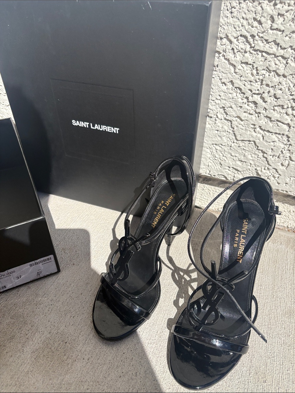 Saint Laurent Black Patent Logo Lace-Up Heels